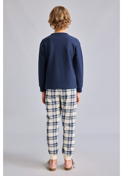 Defacto Regular Fit Henley Yaka Waffle Üst Ekose Alt 2li Pijama Takımı Erkek Çocuk I1444a826aunv256 Lacivert-nv256