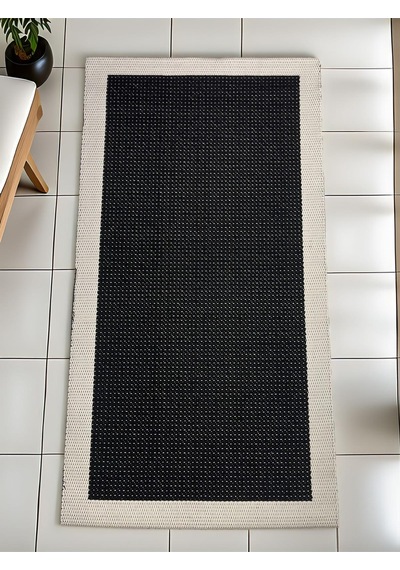 Derin Sisal Krem Bordürlü Siyah Jüt Sisal Dekoratif Kaymaz Taban Yıkanabilir Halı St05-948 Renkli