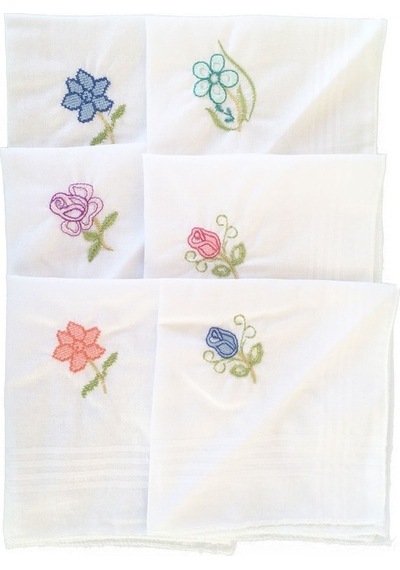 Hepsinerakip Hediyelik Işlemeli Bayan Mendili 12 Adet 28X28 Cm 100 Pamuk Renkli