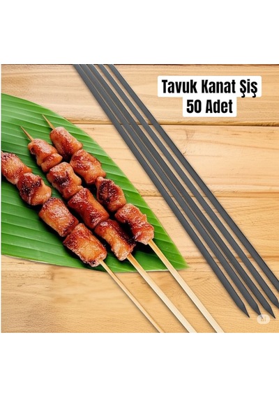Tavuk Kanat Şişi 50 Adet-yassı Silme Demir-tavuk Şişi Boy 60cm