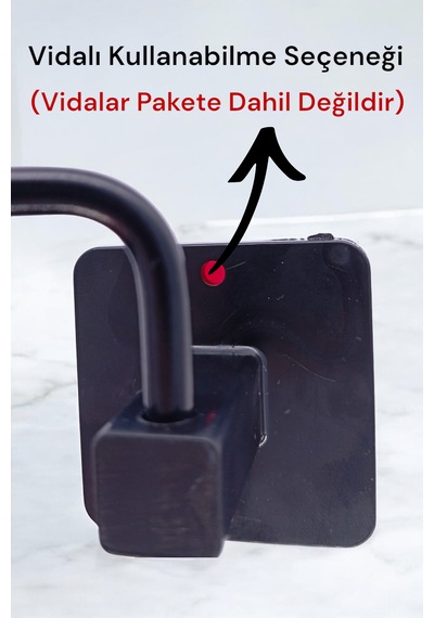 Kare Yapışkanlı Siyah Kağıt Rulo Havluluk Yapışkanlı Vidalı Askı Siyah