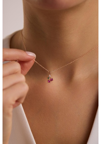 925 Ayar Gümüş Rose Kaplama Minimal Kiraz Kolye Rose Gold