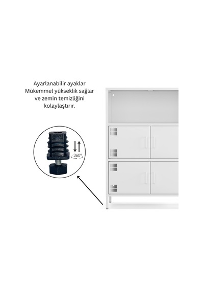 Pera Metal Çok Gözlü Dolap, 4 Kapaklı, Açık Raflı 80,50 X 40 X 109,50 Cm Ral 9016 Beyaz