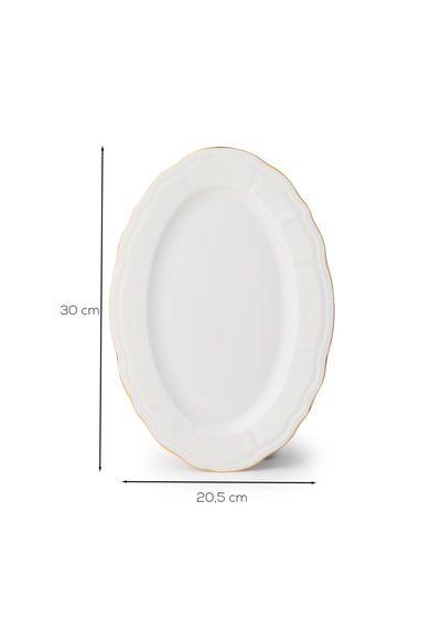 Porsima 4445 Tiffany Porselen Altın Fileli Kayık Tabak Seti - Oval Kahvaltılık Sunumluk Seti 30cm Beyaz