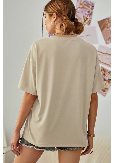 Unisex Butterfly Song Baskılı T-shirt Bej