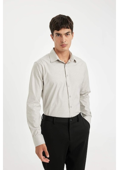 DeFacto Modern Fit Modern Kesim Poplin Düz Pamuk Karışımlı Uzun Kollu Gömlek D3375AX24AUGR297 Gri