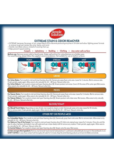 Köpekler İçin Extreme 3 Kat Etkili Leke Ve Koku Giderici Ev Ve Araç Halı Döşeme Kumaş İçin Ağır Leke Ve Koku Kontrolü 945 Ml