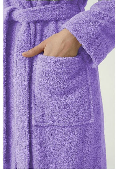 %100 Pamuklu Unisex Bornoz Şalyaka Cepli Büyük Beden 3xl 4xl Erkek Kadın Bornoz Lila