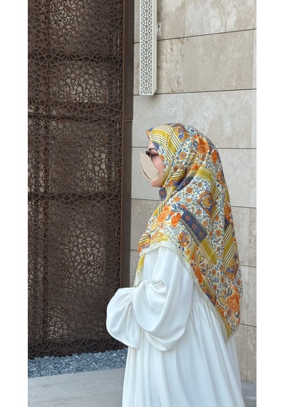 Qalortex Scarf Pamuklu Piraye Desen Eşarp - Tereyağ Sarısı