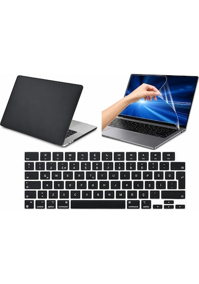 Arabulalaca Macbook Pro 13 Inç A2338 A2686 A2289 A2159 A2251 Işlemçi Kılıf Hardcase Kapak + Klavye Koruyucu +ekran Koruyucu 3 siyah