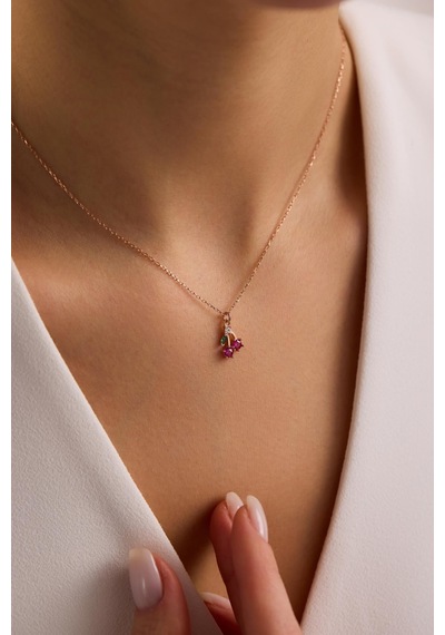925 Ayar Gümüş Rose Kaplama Minimal Kiraz Kolye Rose Gold