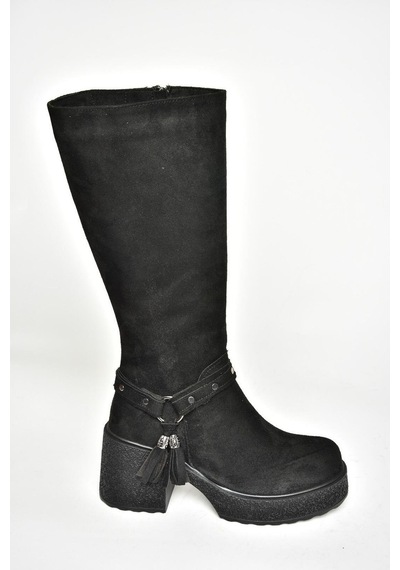 Fox Shoes T996224002 Siyah Süet Kalın Topuklu Kadın Çizme Siyah-süet