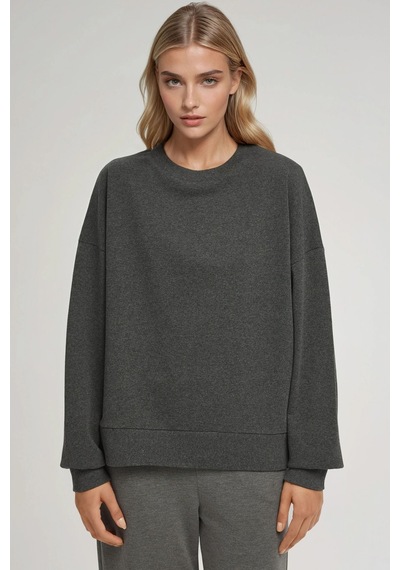 Hiccup Oversize Bisiklet Yaka Basic Sweatshirt Arduvaz Grisi