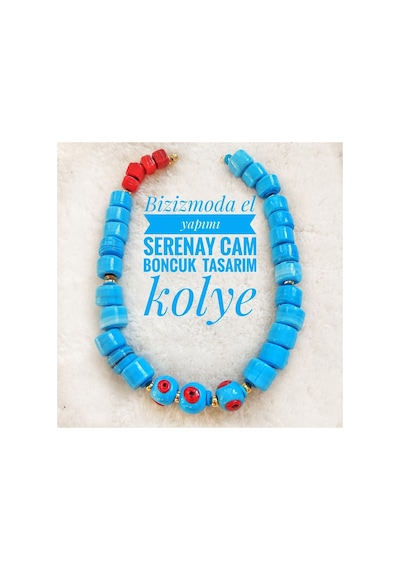 Serenay Cam Boncuk Bodrum Boncuk Kolye Mavi Kirmizi