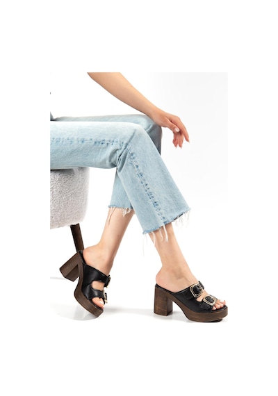 Suins Alery Model Platform Topuklu Hakiki Deri Terlik Siyah