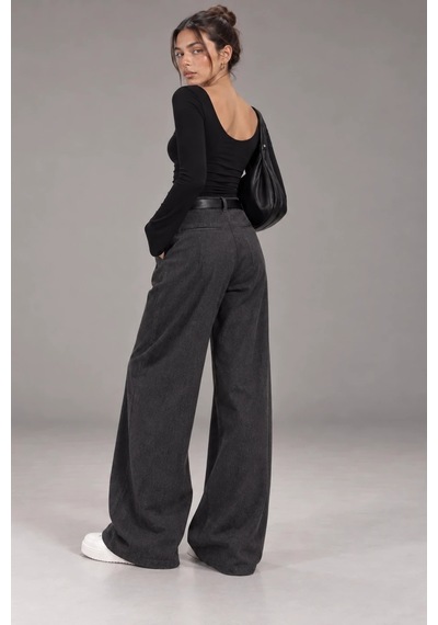 Bbbutikbasic Kadın U Yaka İspanyol Kol Uzun Kollu Slim Fit Bluz My3535 Siyah