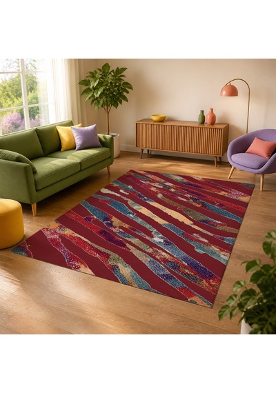 Kartela Halı Aira Halı Kaymaz Taban Makinede Yıkanabilir Halı Bordo - 100 X 150 Cm