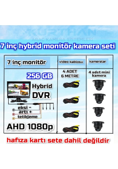 7'' Hybrid Dvr Ekran 4 Adet 150 Derece Ultra Mini Ahd Kamera Set