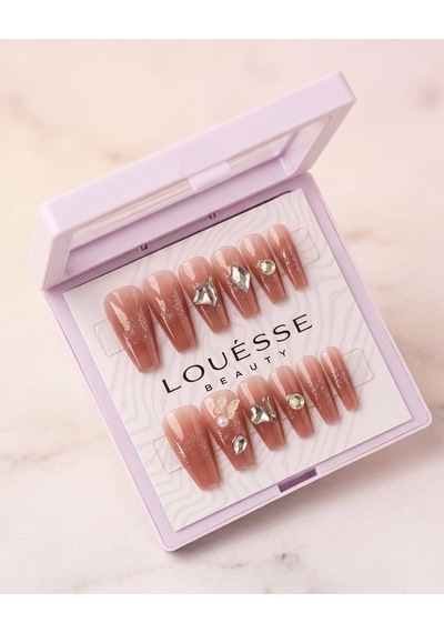 Louésse Caramel Glow Takma Tırnak 12 Li Nude Kahve Simli Taşlı Soft Luxe Nail