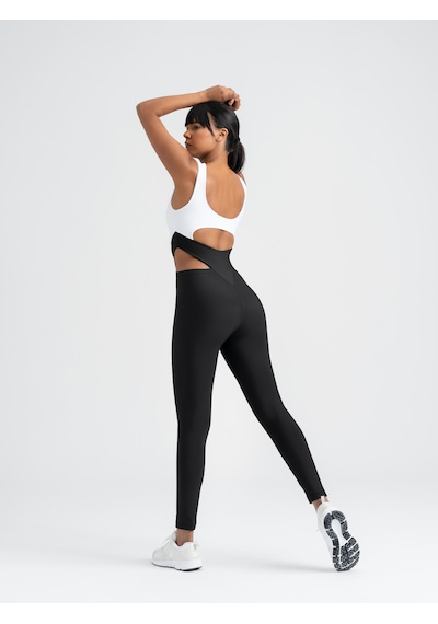 Lismina Bold Curve Spor Tayt Tulum Siyah - Beyaz