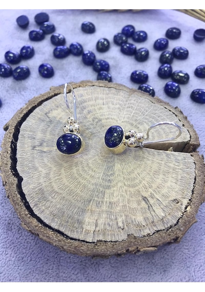 Gumusevi Lapis Lazuli Taşlı Gümüş Küpe 925 Ayar Taş