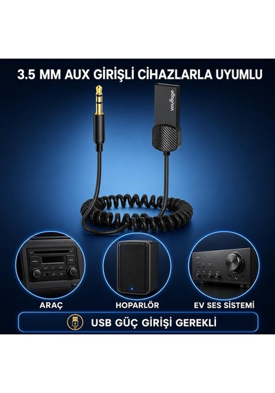 Lexroo Bluetooth 5.4 Araç Aux Adaptörü, 3.5 Mm Jack Araç Ses Kiti