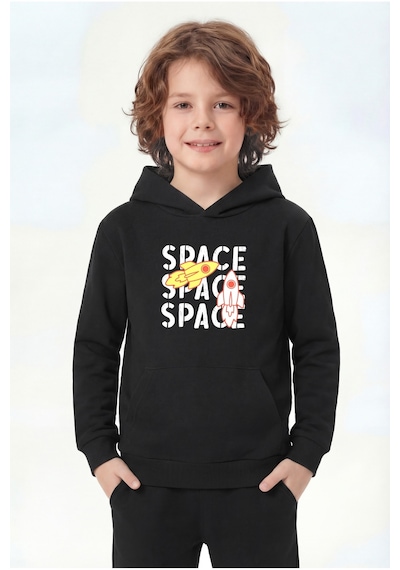 Panios Kids 3'lü Kanguru Cepli Kapüşon Detaylı Baskılı Erkek Çocuk 3 Parça Sweatshirt Antrasit - Lacivert - Siyah
