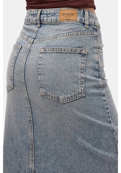 it's basic Kadın Kot Renk 4s6-32 Maxi Komfort Kumaş Arkadan Yırtmaçlı Denim Etek