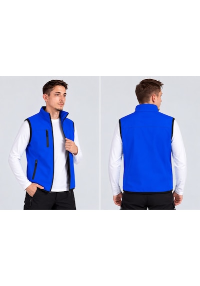 Vatan Tekstil Dik Yaka Slim Fit 3 Cepli Softshell Erkek Yelek Su İtici Kumaş Saks Mavisi