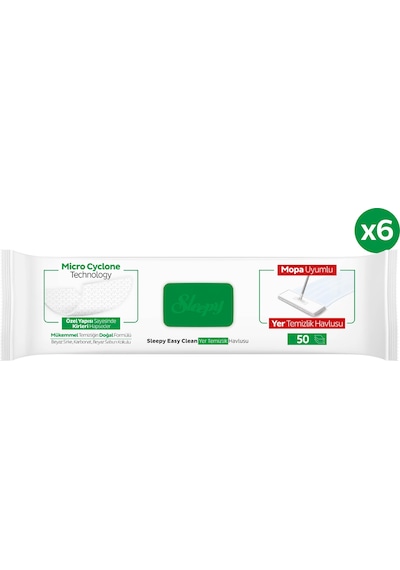Sleepy Easy Clean Beyaz Sabun Katkılı Mopa Uyumlu Yer Temizlik Havlusu&Mendili 6x50 (300 Yaprak)