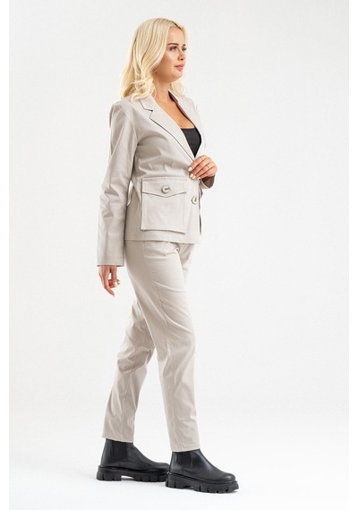 Bold & Young Kadın Üç Cepli Likralı Pamuklu Astarsız Blazer Ceket Bej