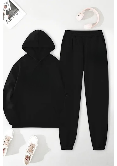 Unisex Siyah We Need Baskılı Eşofman Kapüşon- Kışlık Şardonlu Kumaş Siyah