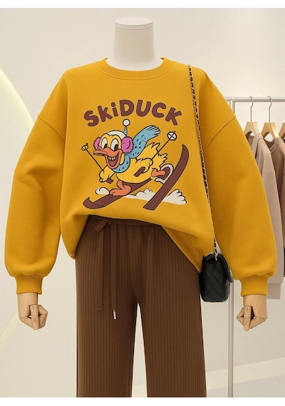 Skiduck Baskılı Unisex Sweatshırt Sari