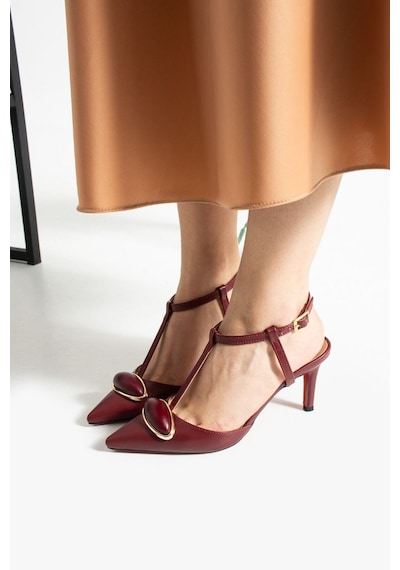 Elvı Bordo Kadın Bantlı Topuklu Ayakkabı 7 Cm Bordo