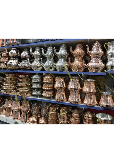 Tuğra Desenli Eskitme Ağır Bakır Çaydanlık Büyük Boy Bakır Renk Bakır