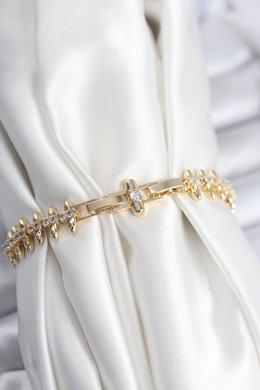 Tua Moda Pirinç Vıp Seri Gold Renk Sıralı Damla Model Kadın Bileklik Çok Renkli