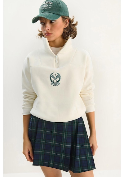 Shade Kadın Dik Yaka Yarım Fermuarlı İçi Polarlı Crop Sweatshirt 1808 60283713 - Beyaz