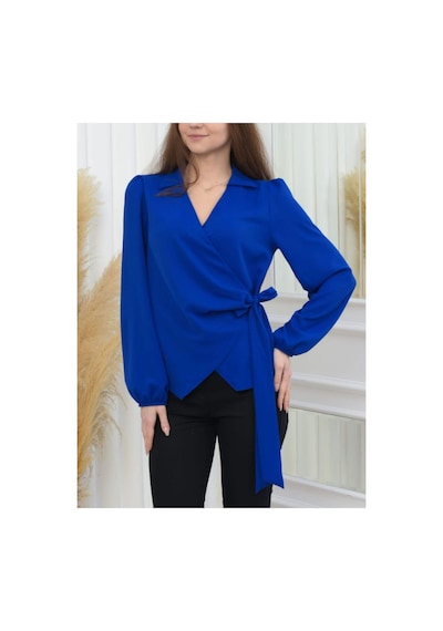 Çınar Boutique Saten Yandan Bağlamalı Gömlek-mavi - 42 Mavi Mavi