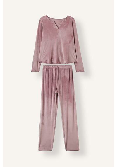 Defacto Regular Fit V Yaka Uzun Kollu 2li Velur Pijama Takımı A3356ax26aubr97 Bordo-br97