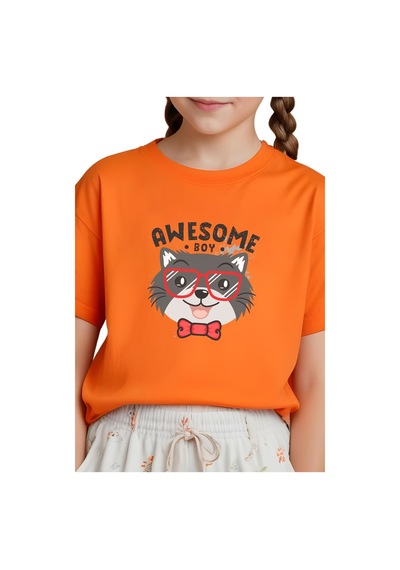 Fyk Kids Kız Çocuk Basic Awesome Boy Baskılı T-shirt Turuncu