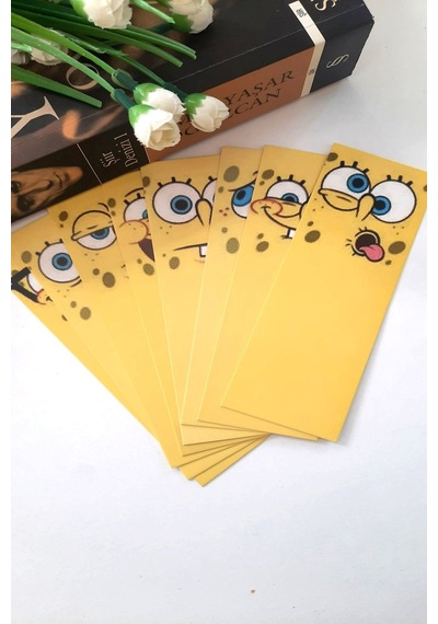 8'li Sünger Bob's Serisi Kitap Ayracı - Kalın Kuşe - 4,5x15cm -