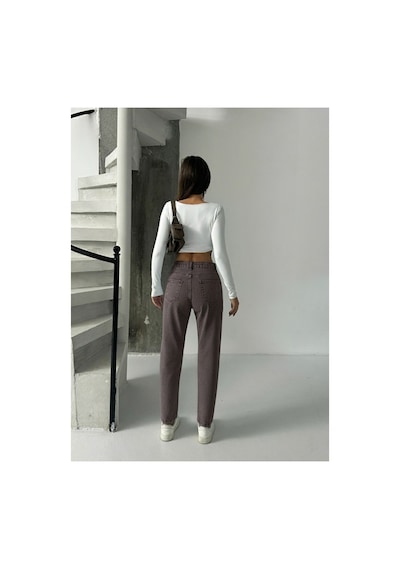 Blue Marlın Yüksek Bel Kahverengi Taş Yıkama Mom Jeans Kahverengi Taş Yıkama