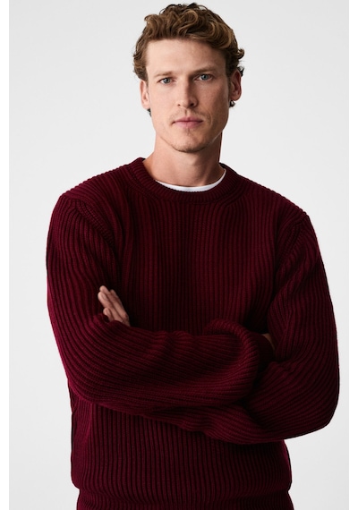 Grimelange CABLIN Erkek Yuvarlak Yaka Regular Fit Triko Bordo Kazak