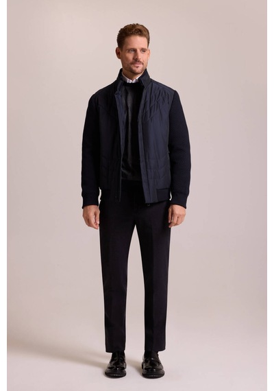 Ysf Erkek Lacivert Slim Fit Kolu Trikolu Mont