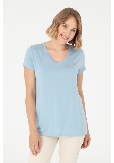 U.S. Polo Assn. Kadın Açık Mavi V Yaka Basic Tişört 50280019-VR003 U.S. Polo Assn. Kadın Açık Mavi V Yaka Basic Tişört 50280019-VR003