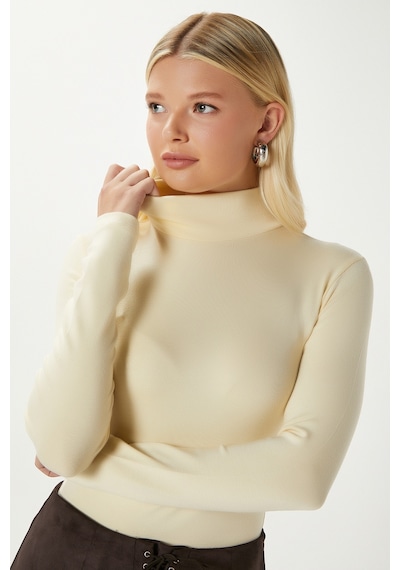Ritnice Kadın Feel Lux Touch Dik Yaka Tereyağı Sarısı Uzun Kol Soft Bluz Tereyağı Sarısı