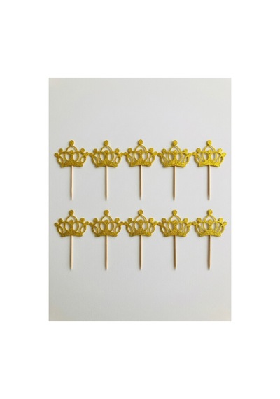 Taç Gold Sarı Simli Cupcake Kürdanı Doğum Günü Parti Ve Pasta Süsü 10 Lu 5cm
