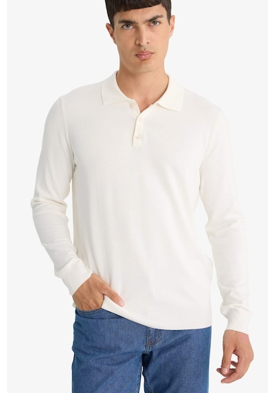 Defacto - Standart Fit Polo Yaka Premium Düğmeli Triko Kazak D0454AX24AU Ekru
