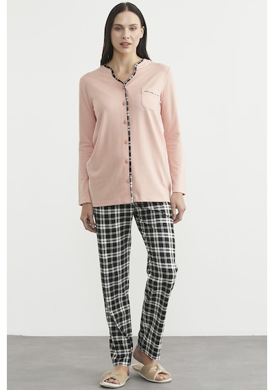 Sementa Ekose Kombinli Düğmeli Pijama Takım - Somon Somon