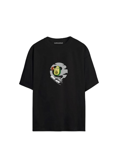 Avocado King Baskılı Unisex Beyaz Oversize T-shirt Siyah